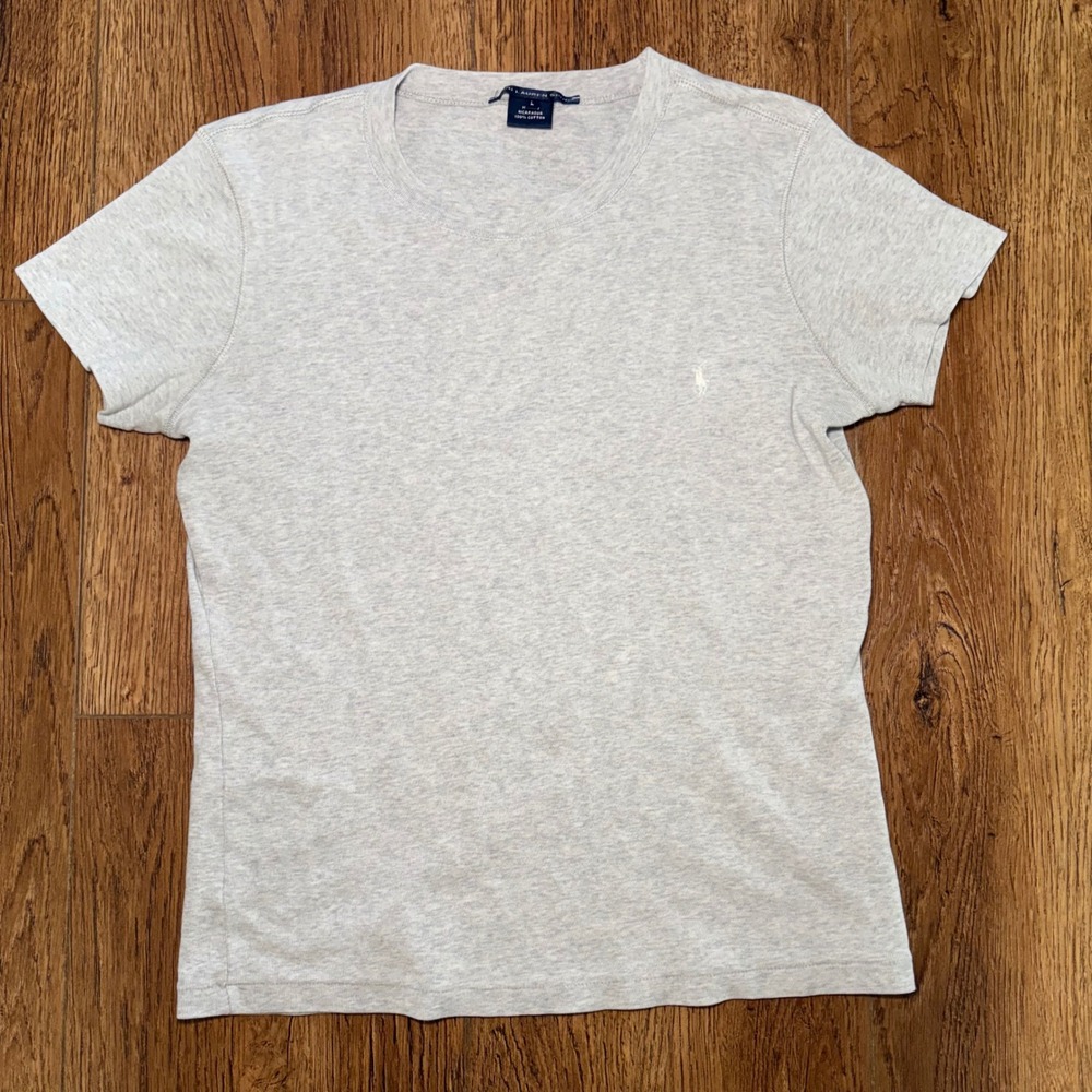 Y2K Ralph‎ Lauren Sport Womens Gray Heather 100% Cotton Crew Neck T-Shirt Size L